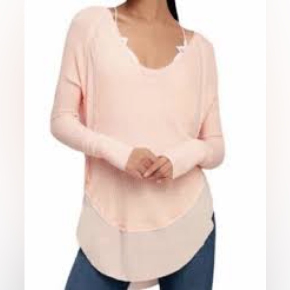 Free People Oversized Lightweight Thermal V-Neck Top Blush Pink Size Med